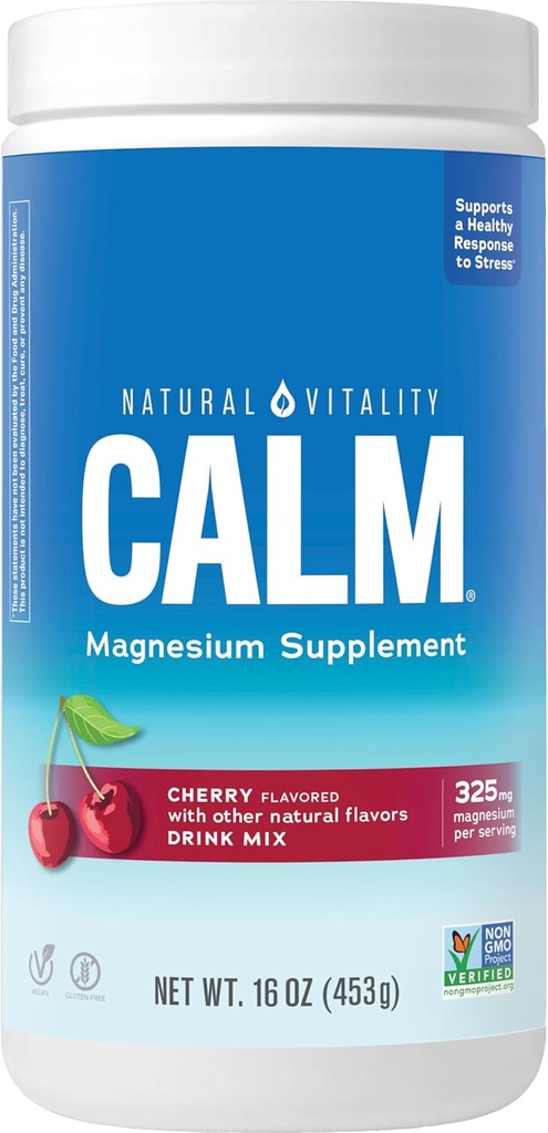 Doğal Vitality Calm, Magnezyum Supplement, Anti-Stress Drink Mix Toz, Gluten Free, Vegan, & Non-GMO, Cherry, 16 ozzz