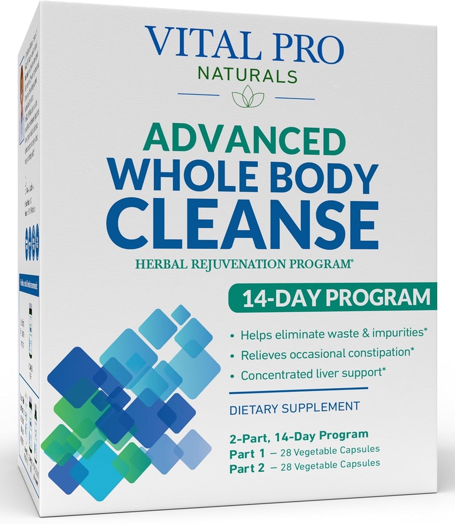 Vital Pro Naturals - Προηγμένη καθαρισμού ολόκληρου του σώματος με γαϊδουράγκαθο γάλακτος, μαγνήσιο, Cape Aloe, και βότανα για περιστασιακή δυσκοιλιότητα και υγιεινή αποβολή, 2-μέρος 14 ημέρα σετ, 56 κάψουλες