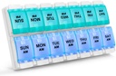 Sukuos AM PM Weekly 7 Day Pill Organizer, 2 Times A Day Pill Box with Arthritis Friendly Push Düğme, Medicine Cases for Vitamin/Fish Oil /Supplements, Easy to Clean (Cyan & Blue)