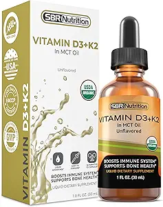 MAX Absorption, Vitamin D3 + K2 (MK-7) Liquid Drops with MCT Oil, Unflavored, Helps Support Strong Bones and Healthy Heart
