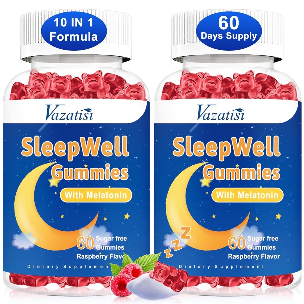 Yetişkinler ve Çocuklar için Uyku Gummies - Sugar Free Melatonin Gummies with Magnezyum, L-Theanine, Vitamin B12, Vegan - Raspberry Flavored, 120 Cts