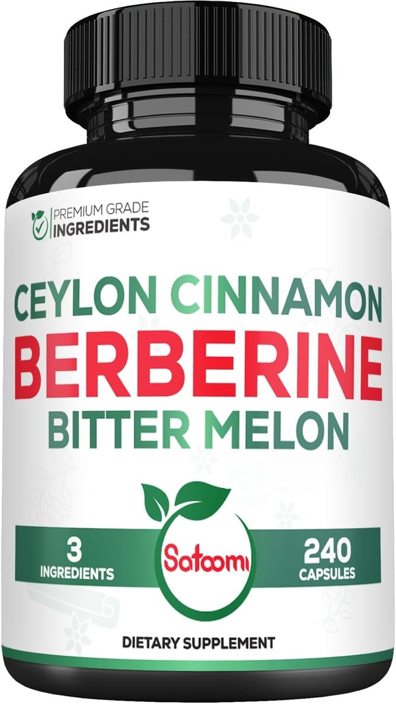 Berberine 1500mg Supplement with Organic Ceylon Cinnamon Bark & Bitter Melon - 240 Vegan Capsules for 80 Servings - Immune System, Heart Health, Body Management & Digestion Support