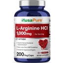 NusaPure L-Arginine 1000 mg 200 Veggie Capsules (Non-GMO, Vegetarian, Vegan)