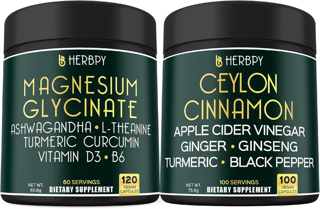 Sche 6in1 Magnezyum Glycinate Supplements & 6in1 Premium Ceylon Cinnamon Supplements - Rahatlama, Restful Day & Night, Immune, Heart, Digestion & Body Balance Support Support Support Support Support