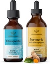 HERBAMAMA Herbal Liquid Drops Kit - The Ashwagandha Root Extract & Turmeric with Black Pepper Tincture 2 fl oz - Vegan, Non-GMO, Sugar & Alkol-Free - 2 Pack