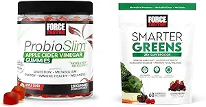 Force Factor ProbioSlim Apple Cider Vinegar Gummies with Organic, Lacto Adsensee & Smarter Greens Superfood Chews, Greens and Superfoods with Probiyotiks, Antioksis