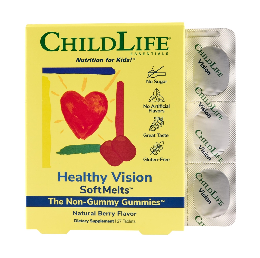CHILDLIFE ESSENTIALS Healthy Vision SoftMelts - Eye Vitamins for Kids, Lutein Gummies, Lutein and Zeaxanthin Supplements, Eye Health Gummies, Lutein Children, Great Taste - Natural Berry, 27 Tablets