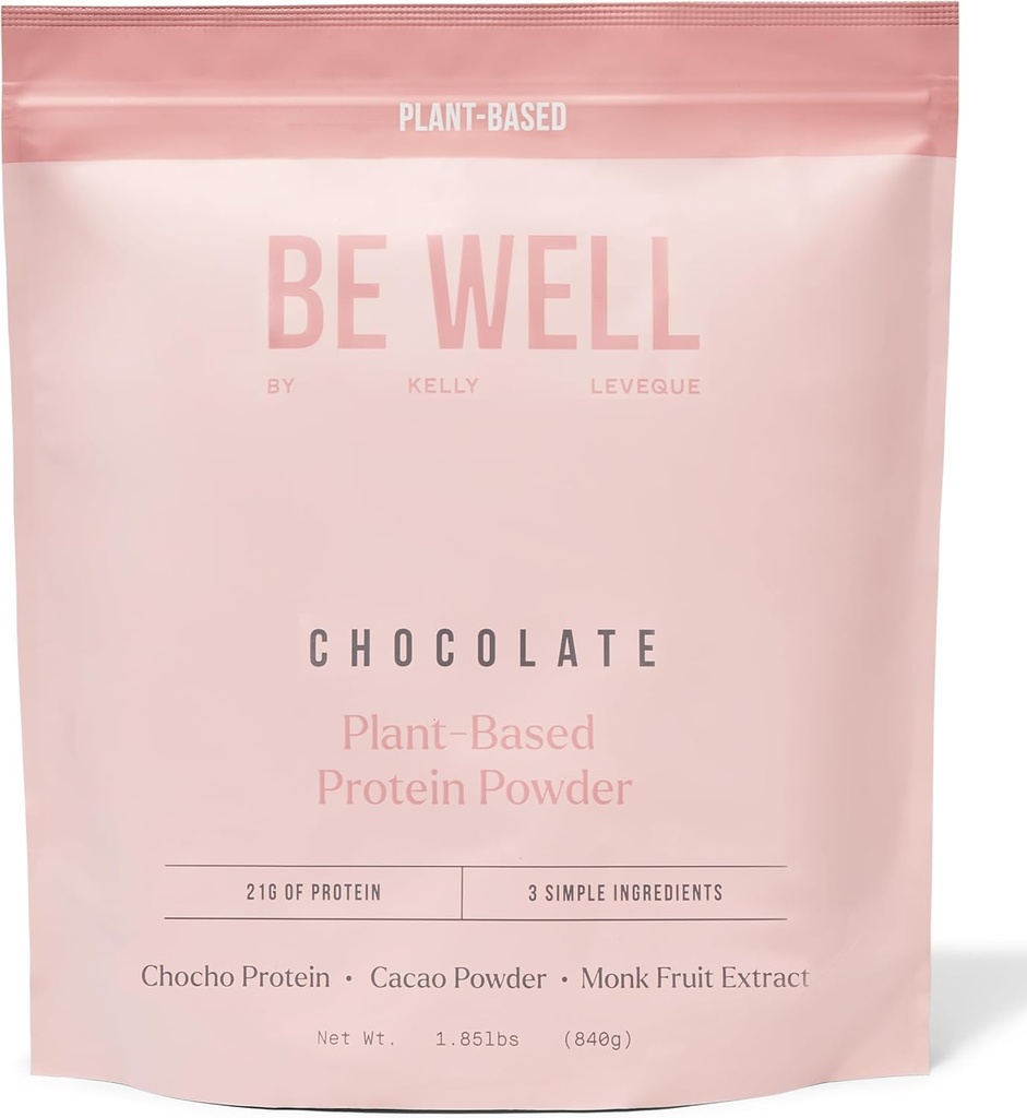 Be Well by Kelly Chocolate Plant-Based Protein Powder, Vegan 21G Protein 9G Fiber 1 NetCarb (3 Ingredients, 20 Servings) 9 Amino Acids 3 BCAAs No Soy, No Dairy, Stevia-Free No Sugar Added 1.85lb 840g