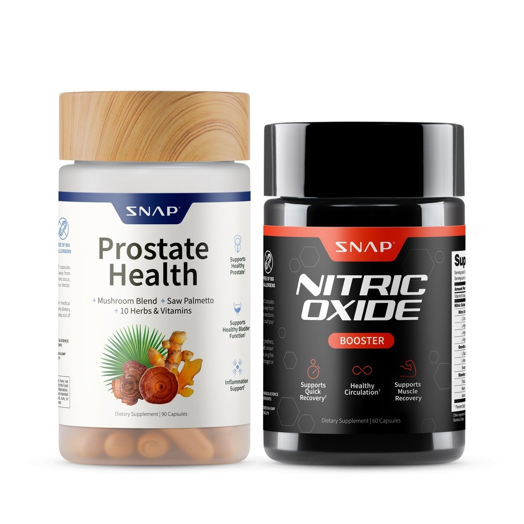 Snap Supplements Prostate Health & Nitric Oxide Supplement Bundle for Men, 90 + 60 Vegetarian Capsules (1 Month Supply)
