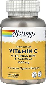 SOLARAY Vitamin C 1000 mg Timed Release Capsules with Rose HIPS & Acerola Bioflavonononoyaklar, Yüksek Aborpsiyon ve Tüm Gün Immune Function Support, 60 Day Garantisi (100 Hizmetler, 100 Tablet)