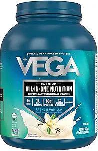 Vega All in One Nutrition Organic - 20g Plant-Based Pea protein, Fransız Vanilla, 43 Hizmet, A & C, Probiyotikler, Greens, Vegan, Keto, Gluten Free, 3.63lbs (Pazarlama May Vary)