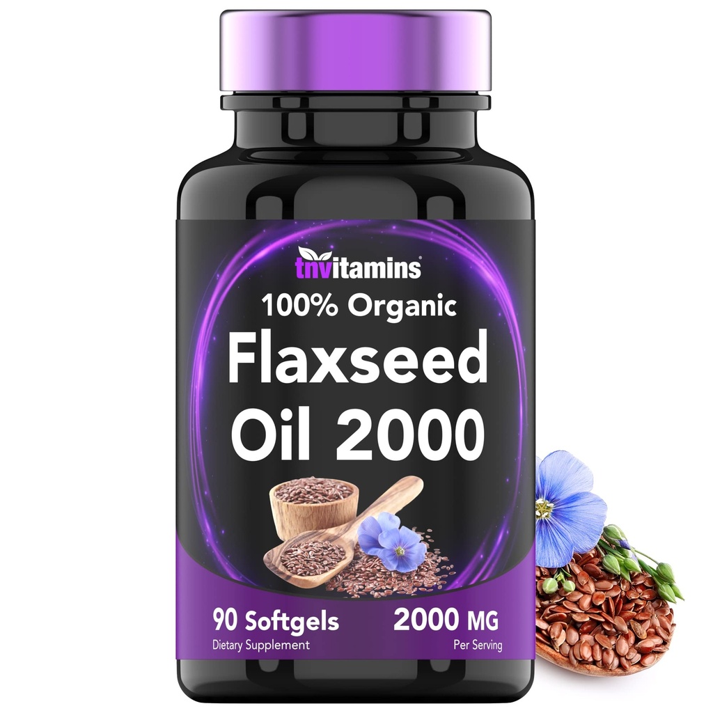 tnvitaminler Organik Flaxseed Oil Yumuşakgels: 2000 mg - 90 Softgels | Omega-3 Fatty Acids | Flaxseed Oil Supplement for Women & Men | Non-GMO