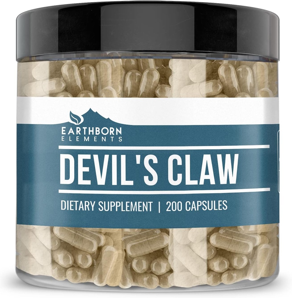 Earthborn Elements Devil's Claw Extract 200 Capsules, Pure & Undiled, No Wordss