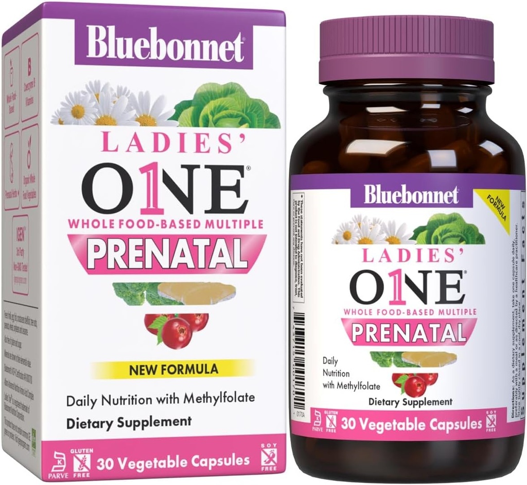 BlueBonnet Beslenme Bayanlar'ın Bir Prenatal Tüm Gıdaya Dayalı Çok, Günlük Beslenme*, Prenatal & Postnatal Sağlık*, Non-GMO, Kosher, Gluten-Free, Soy-Free, 30 Sebze Kapsülleri, 30 Hizmet