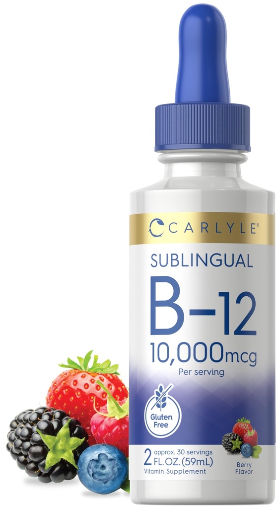 Carlyle Vitamin B12 Sublingual Liquid Drops | 10.00006 | 2 fl oz | Vegetarian, Non-GMO, Gluten Free