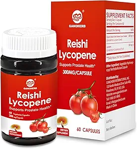 Lycopene Supplement 100 mg, Reishi Mushroom 200 mg, Immune Health için Mushroom Capsule, Gluten-Free, Non-GMO, Vegan, 60 Hızlı Yayın Kapsülleri