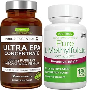 Ultra Pure EPA + Saf Folate 400mcg Sche, 500 mg Omega-3 EPA Wild Fish Oil + Optimized L-Methylfolate, by Igennus