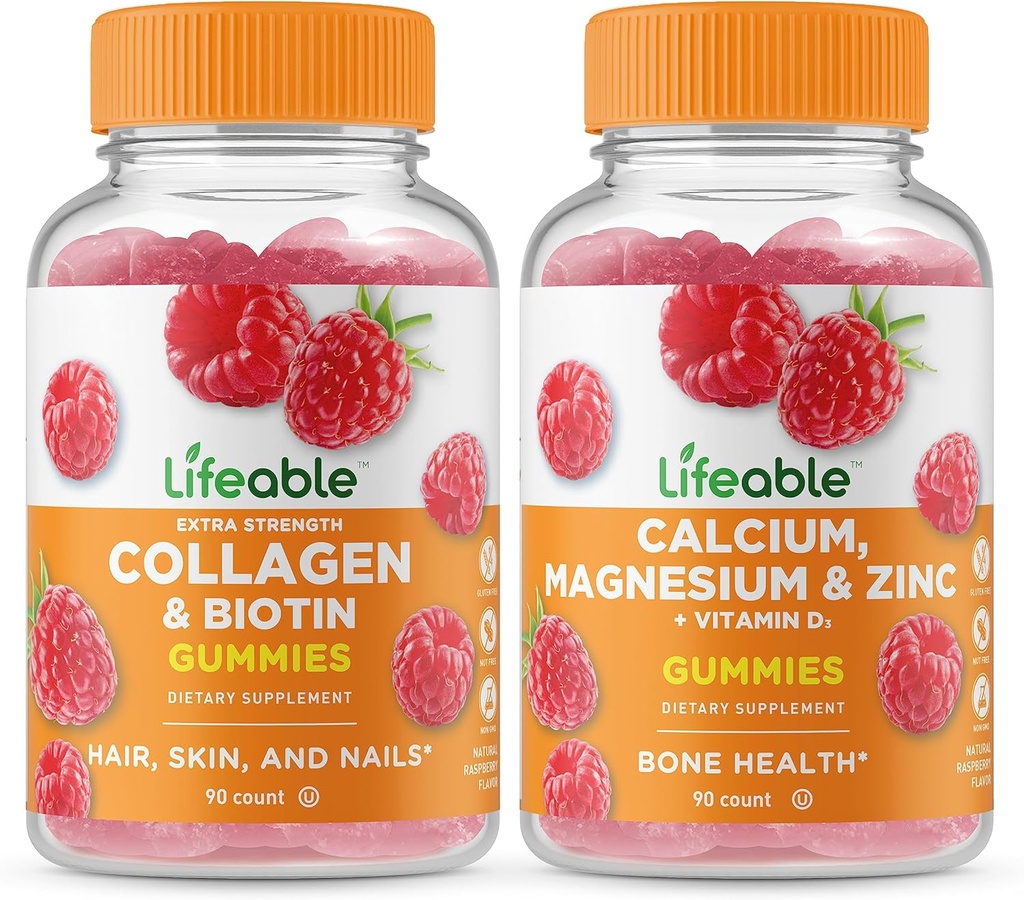 Lifeable Collagen & Biotin +uba, Magnezyum, çinko & Vitamin D, Gummies Sche - Great Tasting, Vitamin Supplement, Gluten Free, GMO Free, Chewable Gummy