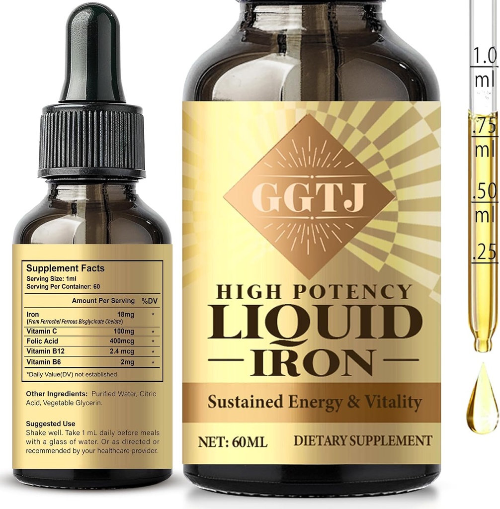 Kadınlar için Iron Drops, Kadınlar ve Erkekler için Demir Vitamini, Anemia & Immune Support, Vegan, 2 Fl Oz