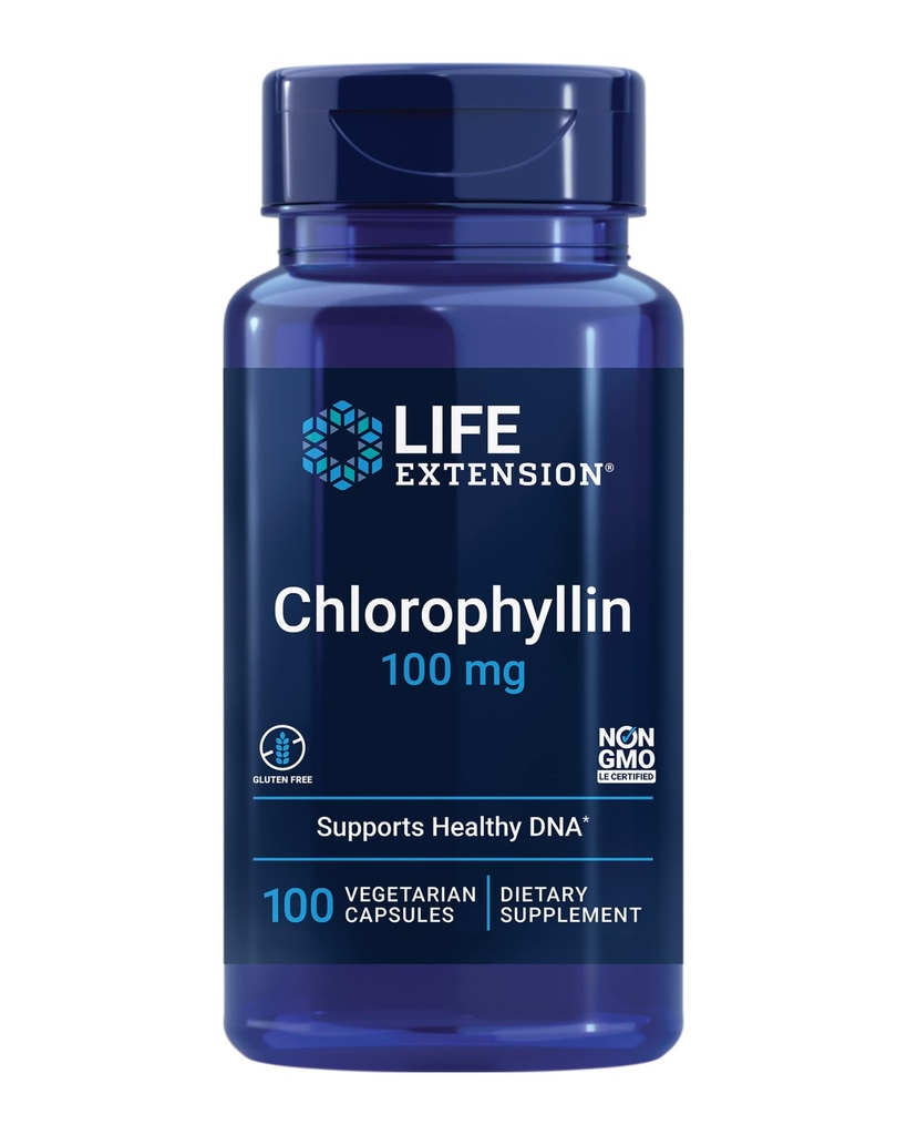 Life Extension Chlorophyllin, antioksidan & DNA Health Support, Gluten-Free, Non-GMO, Vegetarian, 100 Vegetarian Capsules