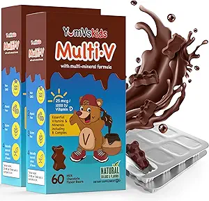 YUM-V'S - Çocuklar Multivitamin Chewable Chocolate Bears - Çocuklar için Çokvitamin - 16 Vitamin ve Mineraller - Vitaminler D, çinko, C, B Kompleksi ve Daha Fazlası, 60 Kont (Pack of 2)