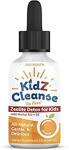 Kidz Cleanse | Zeolite Detox for Kids | Development, Davranış, Enerji ve Gut Health Support Supplement | Easy to Take, Pure Liquid Zeolit Drops + Me12 + D3 (Orange Flavor) - 2oz