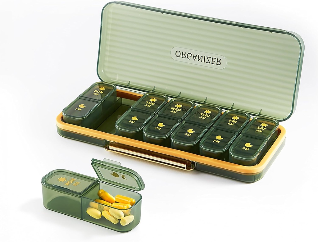 Bexeen Weekly Medicine Organizer Pill Box Am Pm Pill Organizer 7 Günlük Pill Case 2 Times A Day Daily Pill Container Vitamin Organizer Travel Large Pill Holder for Supplement Cute Drug Storage Storage