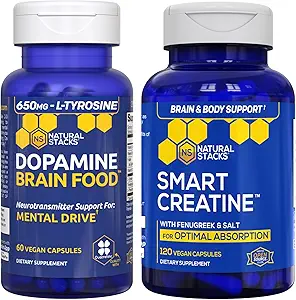 NATURAL STACKS Beyin Gıdası +t Kretin Monohidrat Paketi - Destekler Mentral Drive & Beyin Sağlığı * - Gelişmiş Abhidrasyon Formula - 180 Capsules