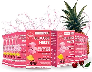 Glucose SOS Melts Made with Dextrose Powder Natural Fruit Puree Sugar, Like Glucose Tabs, Fast Acting Tablets That Melt with 10 Individual 15g Servings of Cherry/Pineapple