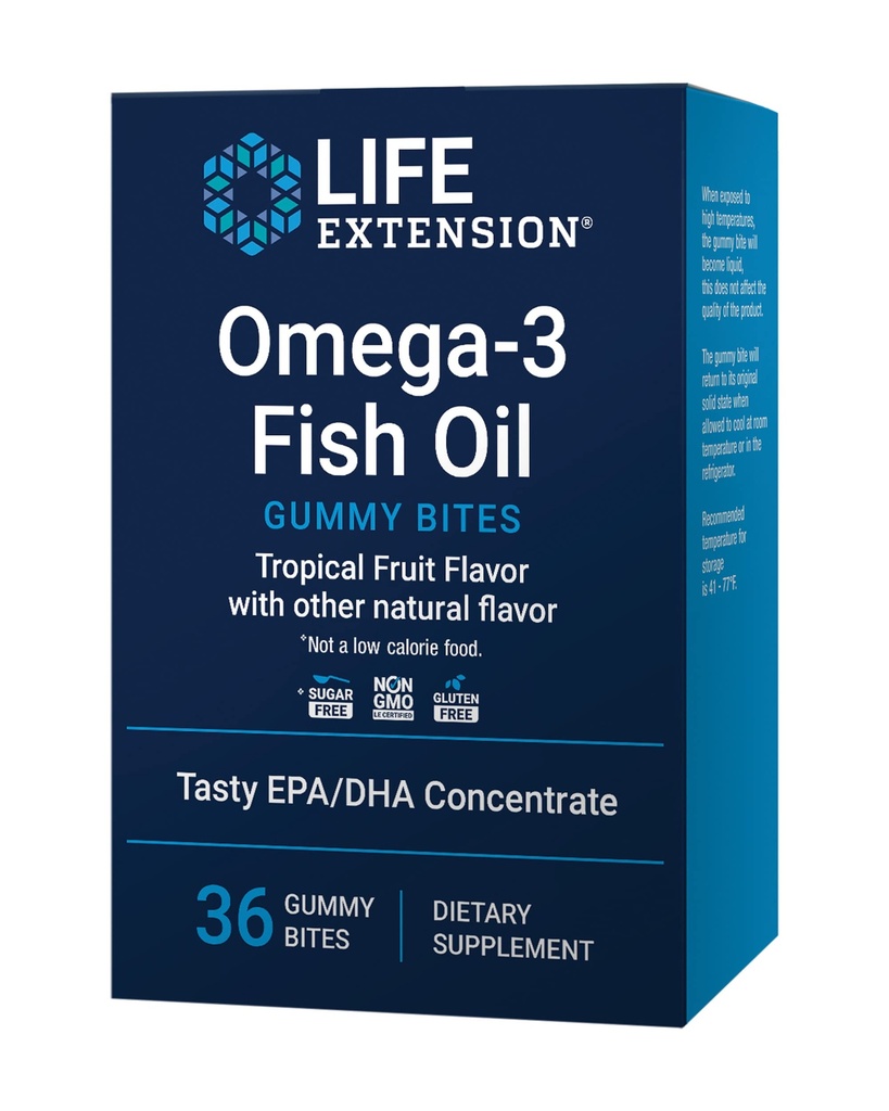 Life Extension Omega-3 Fish Oil Gummy Bites, EPA DHA Fatty Asit, High-dose EPA DHA Support in a Delicious +1 Form, Non-GMO, Gluten Free, 36 Gummy Bites