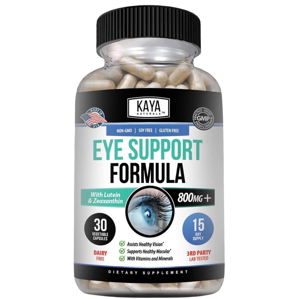 Kaya Naturals Eye Health Supplement, Lutein ve Zeaxanthin, Vision Health, Eye Strain Support 800 mg Supplement 30 Capsules