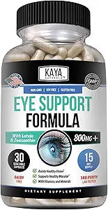Kaya Naturals Eye Health Supplement, Lutein ve Zeaxanthin, Vision Health, Eye Strain Support 800 mg Supplement 30 Capsules