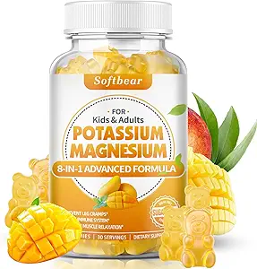 softbear Κάλιο Μαγνήσιο Gummies για τις γυναίκες, Ασβέστιο Μαγνήσιο Κάλιο Συμπληρώματα με Βιταμίνες Ζάχαρη-ελεύθερο Κάλιο Κιτρικό Gummies Υποστήριξη για την υγεία των μυών, Mango Γεύση 60 Count