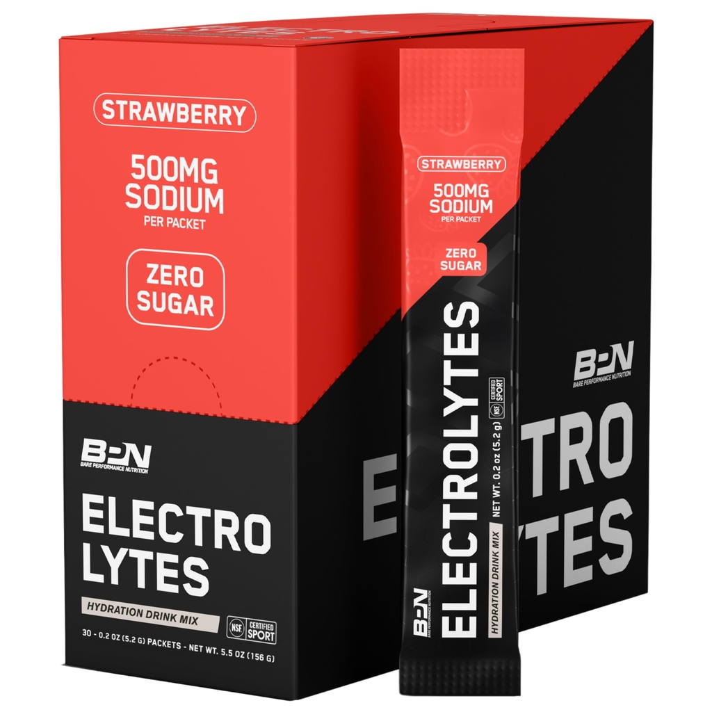 BARE PERFORMANCE NUTRITION BPN Electrolytes Go Packs Hydration Drink Mix | Sugar Free Electrolyte Toz | 500 mg Sodyum per Service | Natural Sweetized | Strawberry 30 Servisler