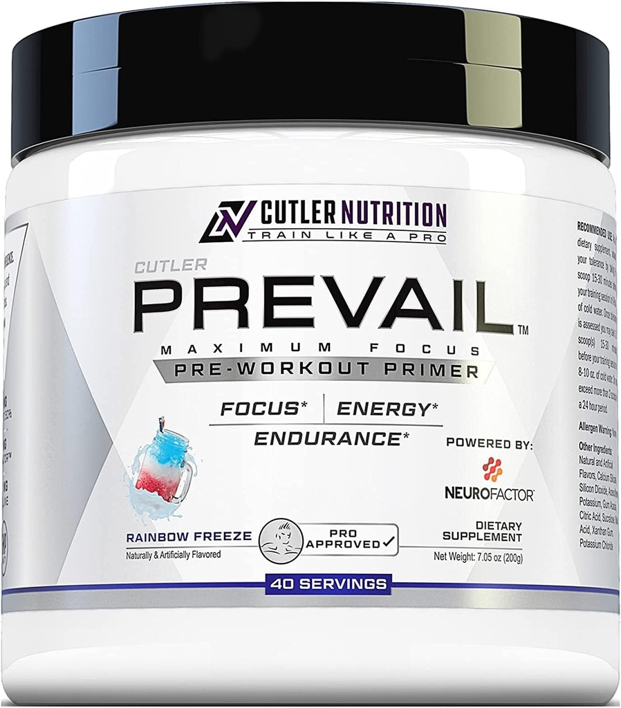 Prevail Pre Workout Toz with Nootropics: Pre Workout for Men and Women, Cut Edge Energy and Focus Supplement with L Citrulline, Alpha GPC, L Tyrosine, Neuropha | Rainbow Freeze, 40 SRV