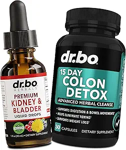 Kidney Support Supplement Bladder & Colon Cleanser Detox - Organik Kidney Bladder Supplements Drops, 15 Day Intestinal Cleanse Pills Probiyotik - Renal Cleanse Detox Urinary Tract Bowel Movement