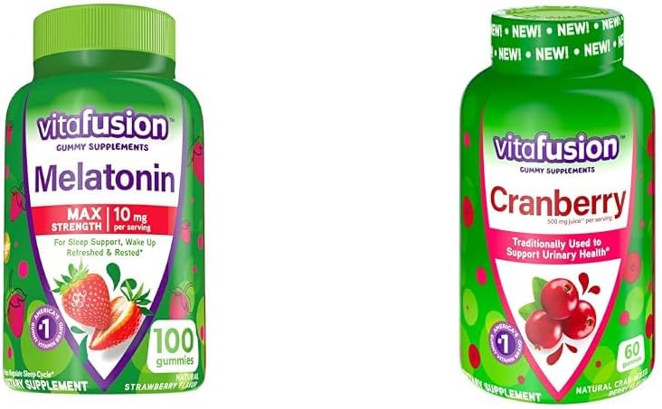 Vitafüzyon Melatonin 10 mg Gummies 50 Day Supply and Cranberry Gummies for Women 60 Count