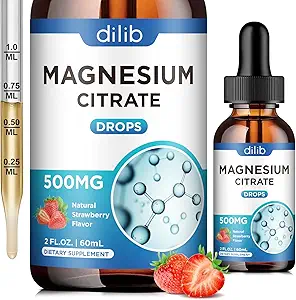Magnezyum Citrate Liquid Magnezyum Drops Supplement 500 mg- Support Stres Yardımı, Bone, Muscle, Mood, Sleep-2 Fl Oz, Vegan, Strawberry Flavor