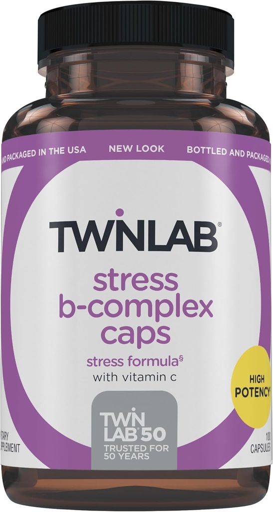 Twinlab Stres B-Complex Caps - Tamam B-Complex & 1000 mg C - Enerji Desteği Vitamin B12 ve B6-100 Capsules ile Supplement