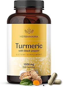 HERBAMAMA Curcumin Turmeric Capsules - Uric Acid & Digestive Support - Vegan, Non-GMO Turmeric Antioksi Supplement, 250 Caps