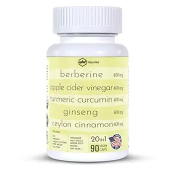 Ceylon Cinnamon Ginseng Berberine Turmeric Apple Cider Vinegar Chromium çinko N-Acetyl Cysteine Milk Butle Cayenne Banaba Fenugreek Gymnema Sylvestre 20 ABD'de 1 Made in the USA - 90 Capsules