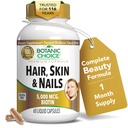 Botanic Choice Hair Skin and Nails Vitamins - Συμπλήρωμα βιοτίνης με κολλαγόνο, Βιταμίνη C, & Σιδήρου - Super Antioxidant Blend με Argan Oil & Hyaluronic Acid - 60 Υγρές κάψουλες