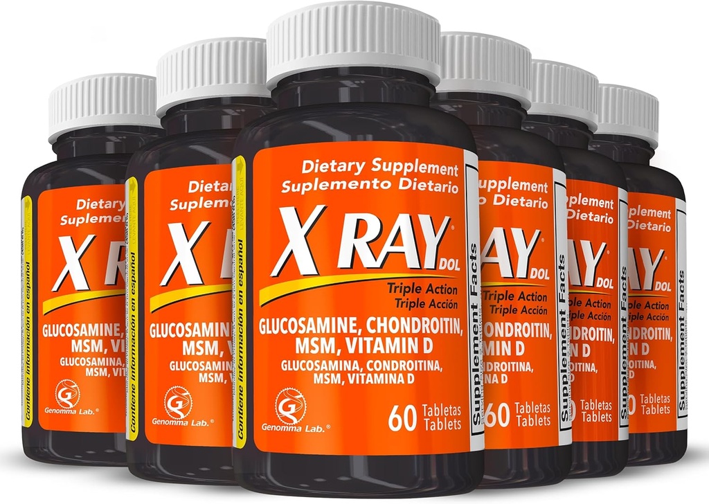 X Ray Dol Triple Action Joint Support Supplement with Glucosamine 1500 mg, Chondroitin 800 mg, MSM 750 mg ve 5X Vitamin D for Health Commons, Bones & Cartilage - 60 Kont Şişe - 6 Pack