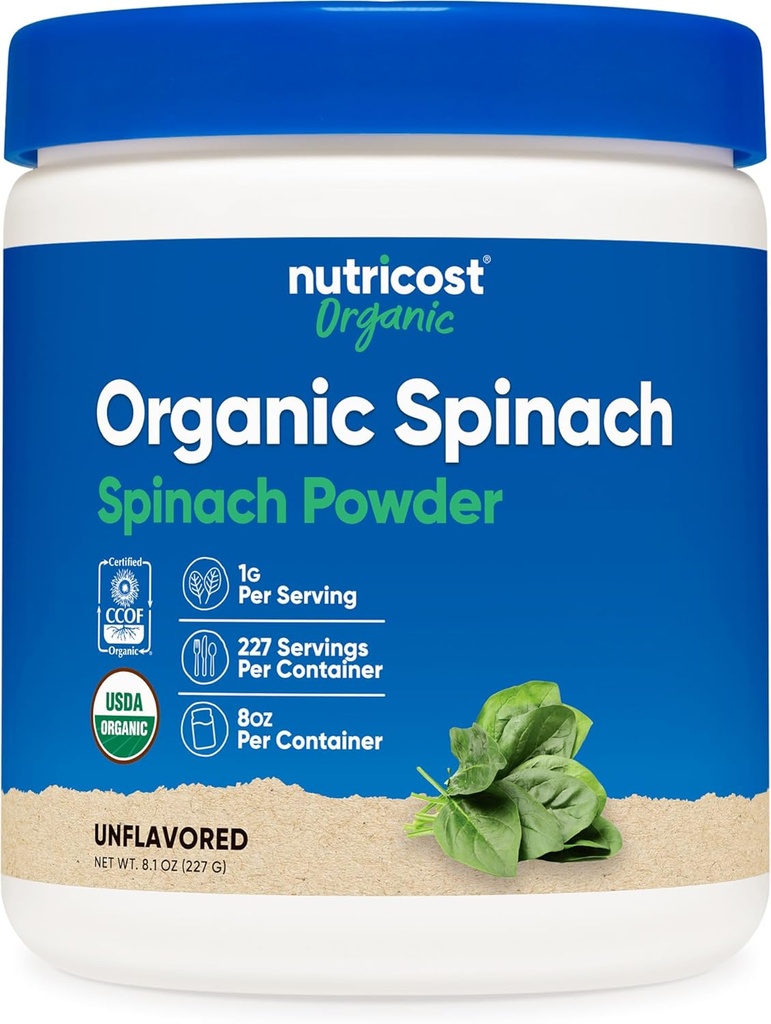 Nutricost Organik Spinach Toz 8oz (1 gram hizmet) - sertifikalı USDA Organik, Premium Non-GMO Spinach Toz