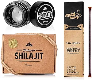NATURAL SHILAJIT Machinery - 20 Gram Shilajit Supplement with Fulvic Acid & Trace Minerals & Shilajit Honey Sticks 7 Count