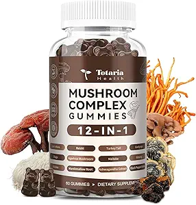 Mushroom Complex Gummies Συμπληρώματα 12 ανάμειξη με Lions Mane συμπλήρωμα Vegan με Reishi, Cordyceps, Ashwagandha - Mane Mushroom Gummies για ενήλικες Booster εγκεφάλου, ανοσοποιητική υποστήριξη, ενέργεια