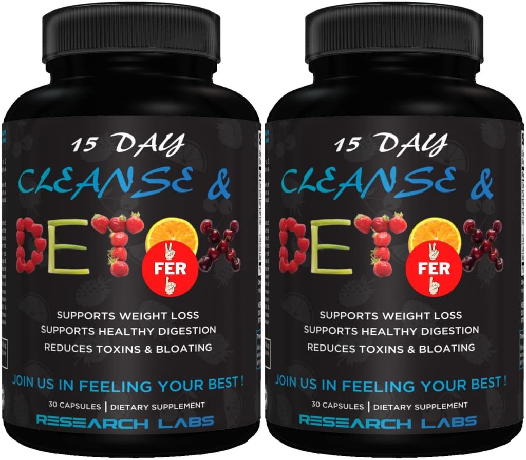 Research Labs 15 Day Colon Cleanse & Detox for Less Bloat Flat Tummy w/Probiyotiks - 2 Fer 1 - Constipation Relief - Flushes Toxins, Boosts Energy. Klinik olarak Güvenli ve Etkili Formula