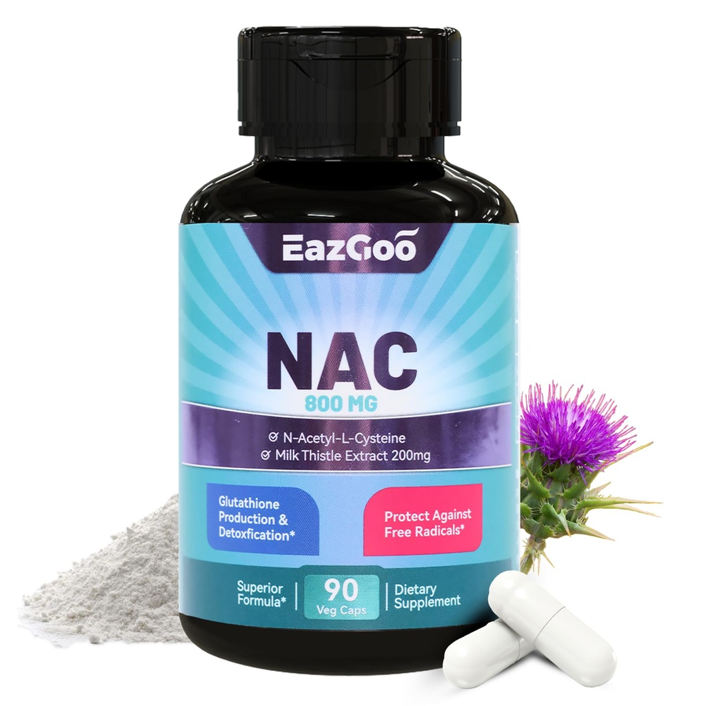 NAC Supplement, N-Acetyl Cysteine Capsules 800 mg, N-Acetyl Supplement with Milk Thistle 200 mg, Antioksi Support, Vegan, GMOs-Free, NAC 90 Count (Pack of 1)