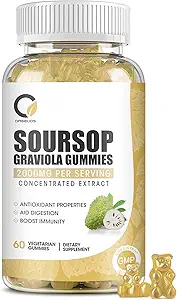 Soursop Graviola Gummies - Organik Soursop Leaves & Fruit Extract - Digestive Aid, Immune Support & Anti Properties - Non-GMO, 60 Gummies