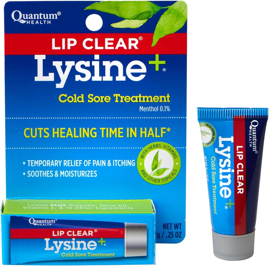 Kuantum Sağlık Lip Clear Lysine+ Cold Sore Treatment Soothe & Moisturize Mouth Sores - L-Lysine Menthol Calendula & Propolis Ointment - Say Fısıltma